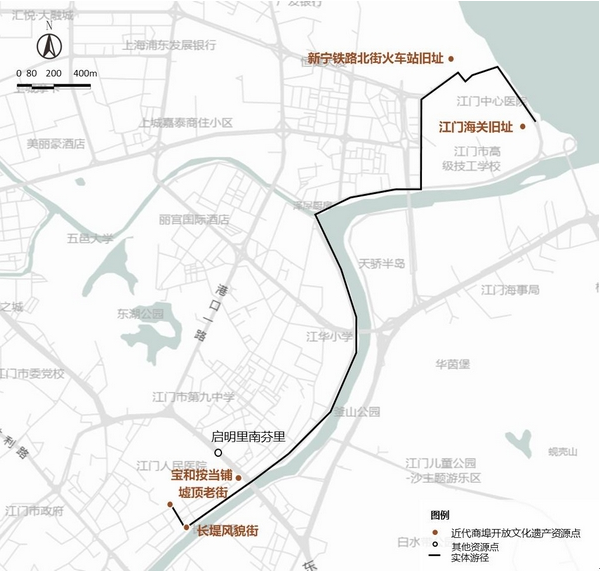 江門開埠歷史文化游徑示意圖。圖源：廣東省文化和旅游廳